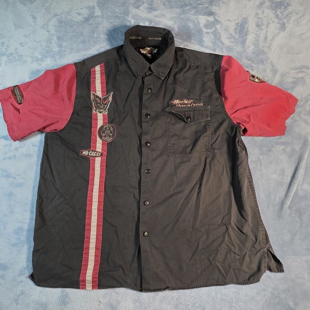 Harley Davidson Shirt Mens XL No Cages Racing Pit Crew Embroidered Eagle